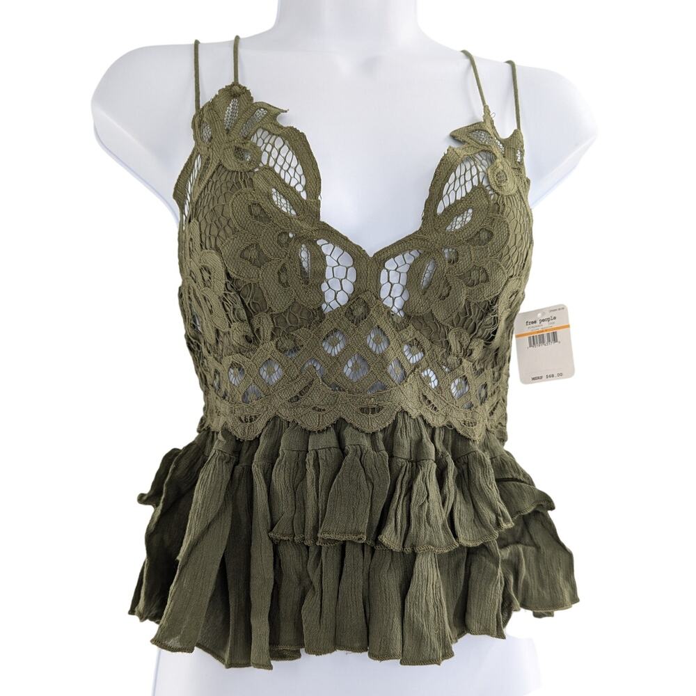 Free People Green Adella Cami Top Romantic Lace Bohemian Style - Picture 3 of 11